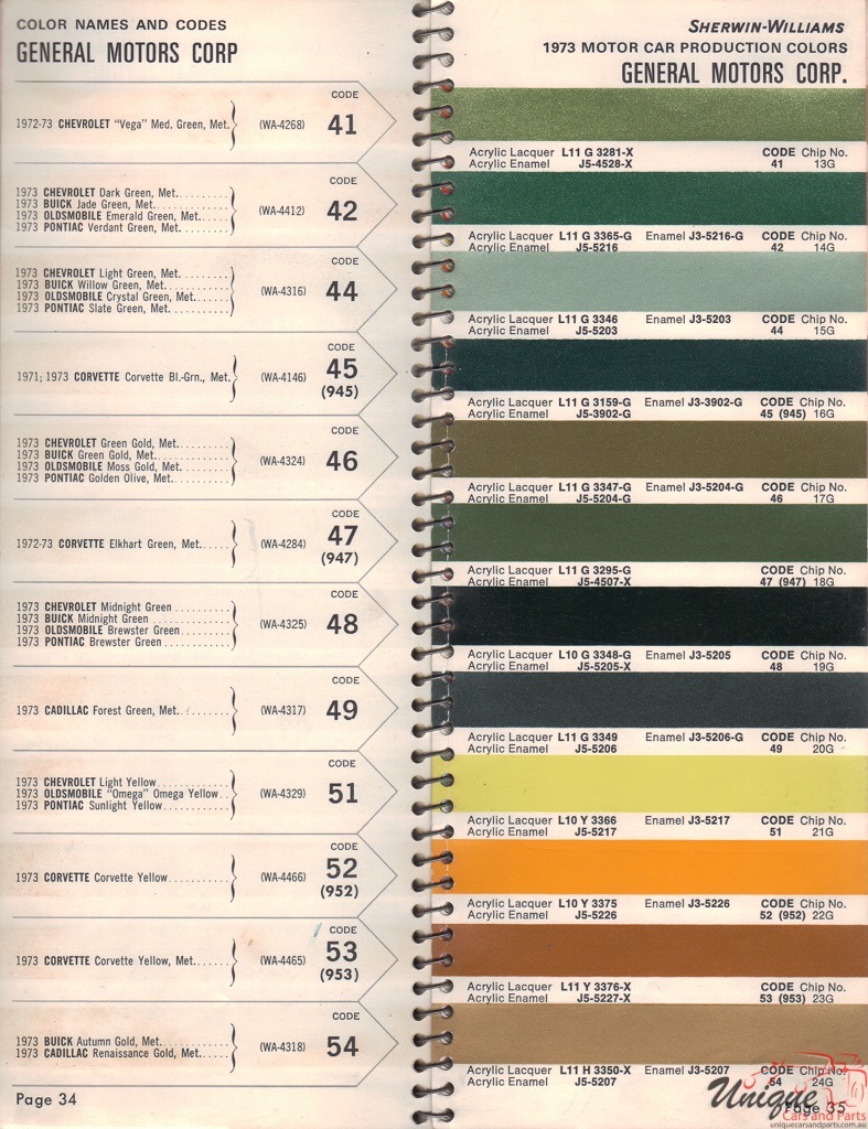 1973 General Motors Paint Charts Williams 2